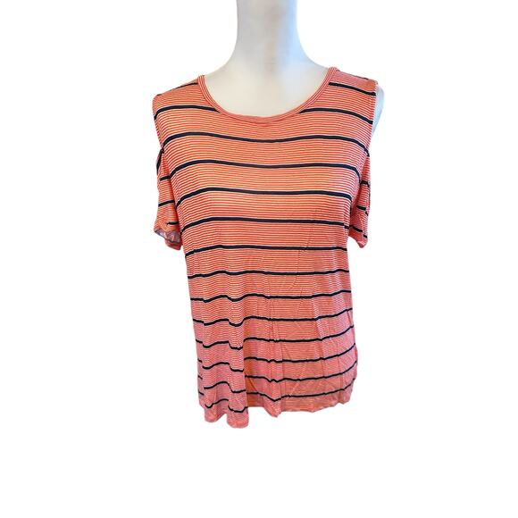 Michael Kors Striped Short Sleeve Shirt XL Orange White Blue - Picture 1 of 3